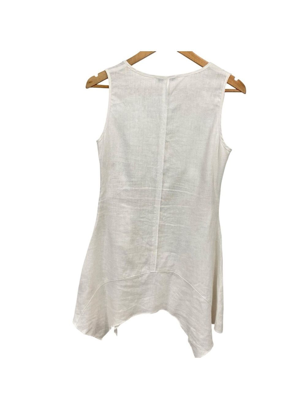 Linen tunic/dress/top ecru natural white Vitrin design asymmetric sleeveless sma - Picture 5 of 15